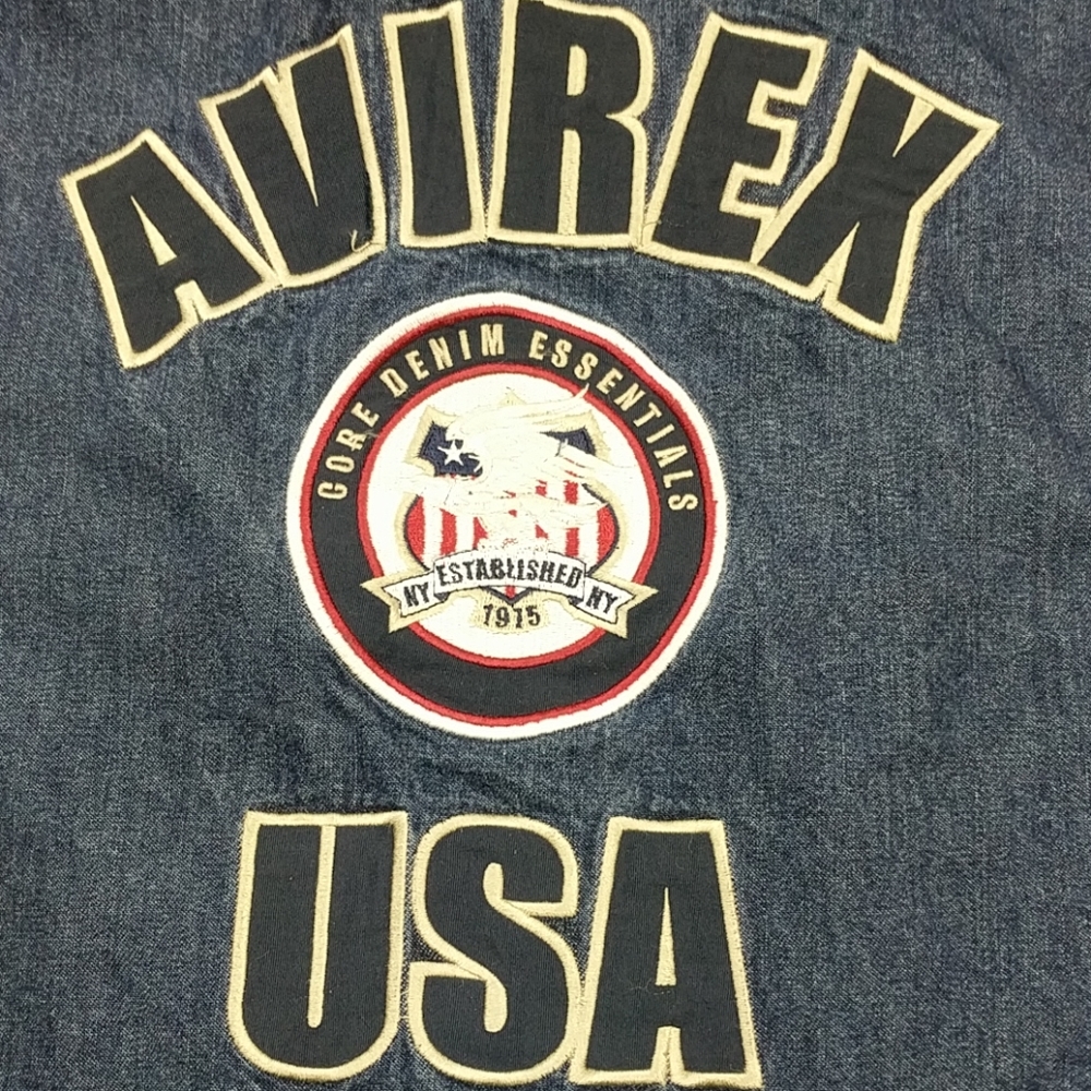 Avirex USA Denim Bluejean Jacket Patches Embroidery - Picture 3 of 7
